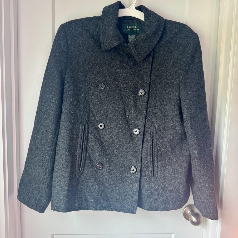 Lauren Ralph Lauren Women's Dark Gray Pea Coat Double Breasted 100% Wool Size M